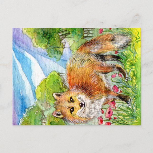 Postal Fox en campo de amapola (Anverso)