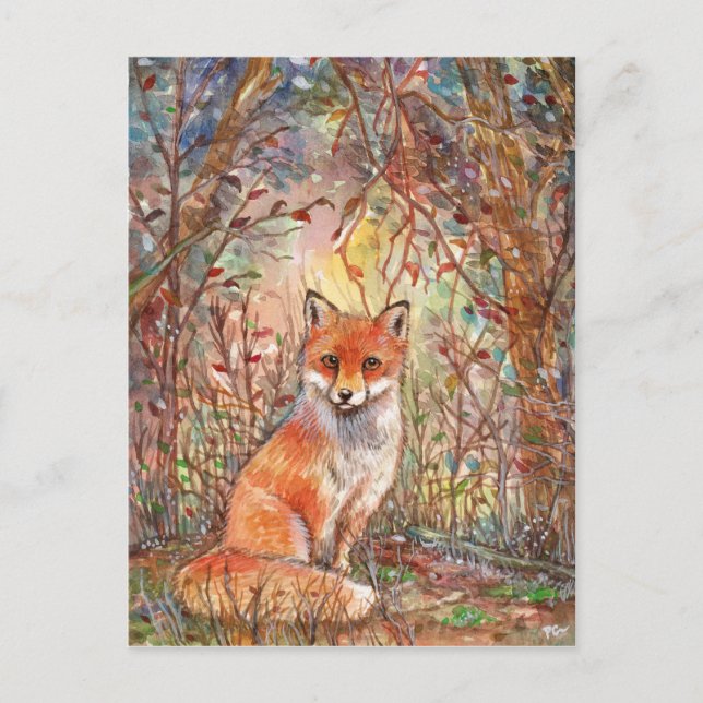 Postal Fox en el bosque de otoño (Anverso)