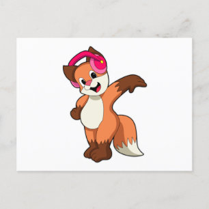 Postal Fox en la música con auriculares
