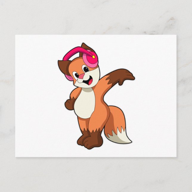 Postal Fox en la música con auriculares (Anverso)