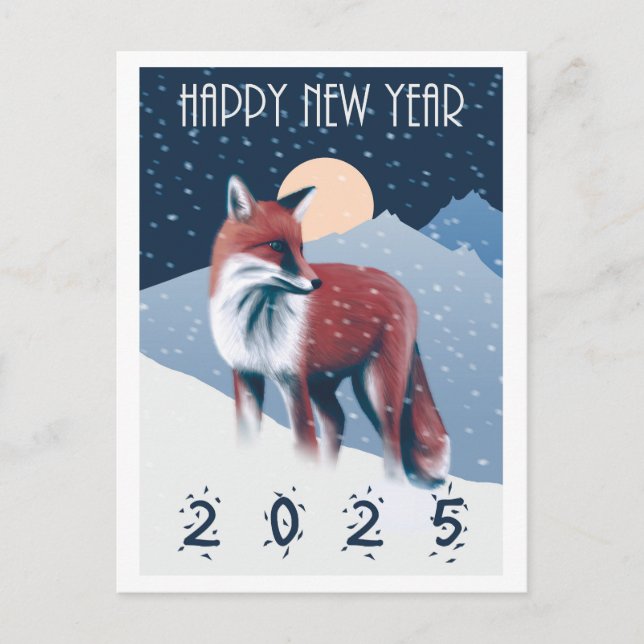 Postal Fox En La Nieve | Feliz Año Nuevo 2025 (Anverso)