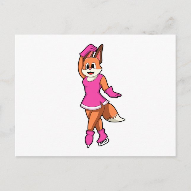 Postal Fox en patinaje sobre hielo con patines de hielo (Anverso)