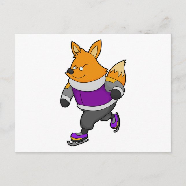Postal Fox en patinaje sobre hielo con patines de hielo y (Anverso)