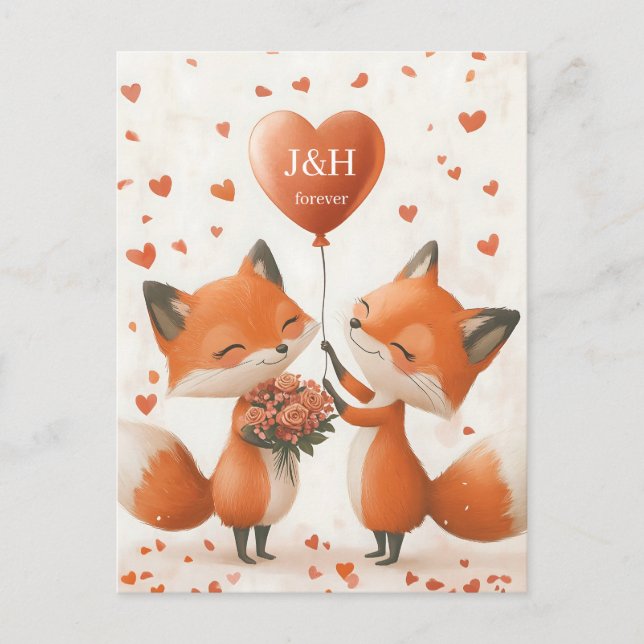 Postal Fox Love Design with Personalizable Initials (Anverso)