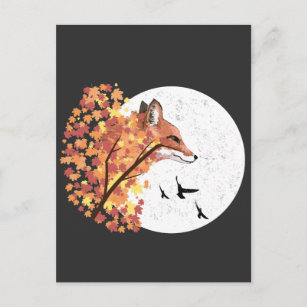Postal Fox Lover Otoño Moon Tree Animal Forest Nature