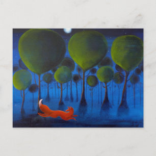 Postal Fox que corre en arbolado en la noche