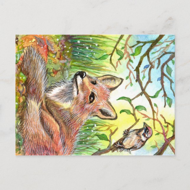 Postal Fox Resting With Sparrow (Anverso)