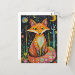 Postal Fox roja cósmica en el bosque