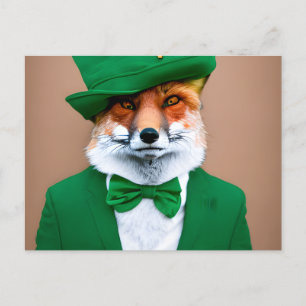 Postal Fox roja en un traje verde para el Día de San Patr