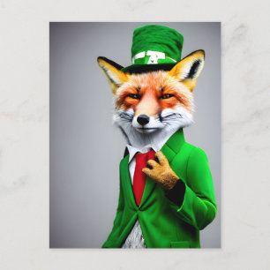 Postal Fox roja en un traje verde para el Día de San Patr