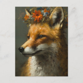 Postal Fox roja en una corona floral