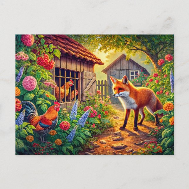 Postal Fox visitando el gallinero (Anverso)