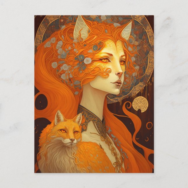Postal Fox Woman Fantasy Art (Anverso)