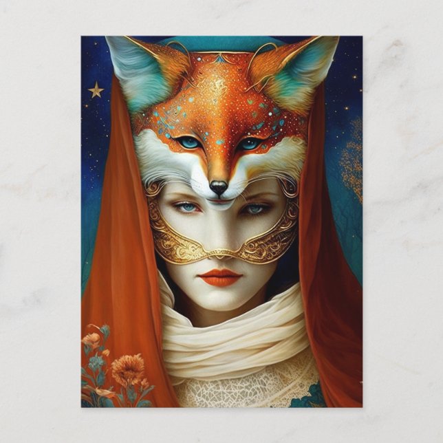Postal Fox Woman Surreal Fantasy Art (Anverso)