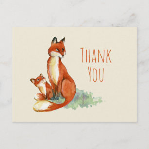 Postal Fox y Baby Watercolor - Baby Shower Gracias