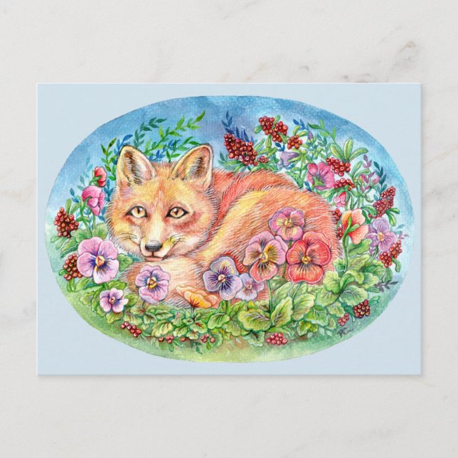 Postal Fox y Pansies (Anverso)