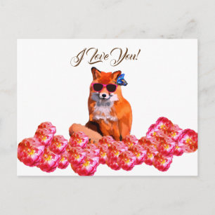 Postal Fox y Rosas Funny Art Personalizado Postcard