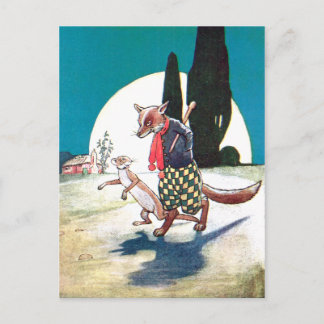 Postal Fox y Weasel bajo la luna llena