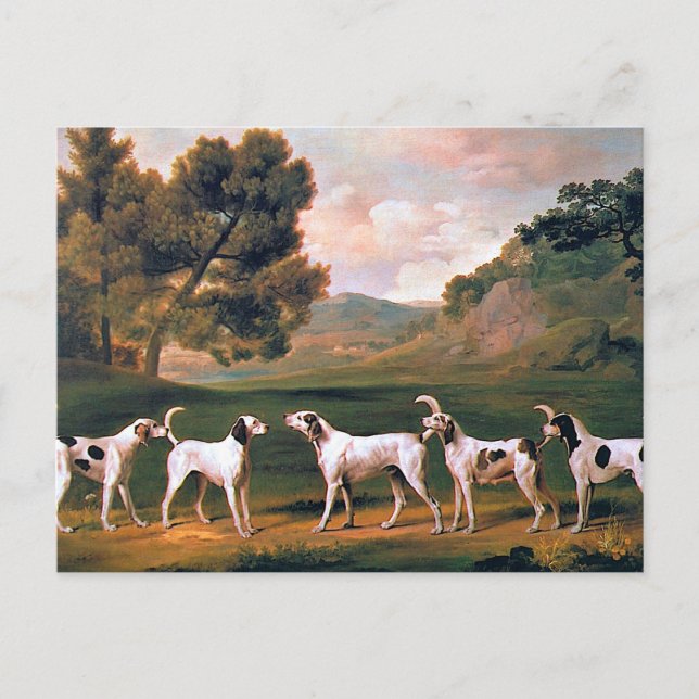 Postal Foxhounds en un paisaje de George Stubbs (Anverso)