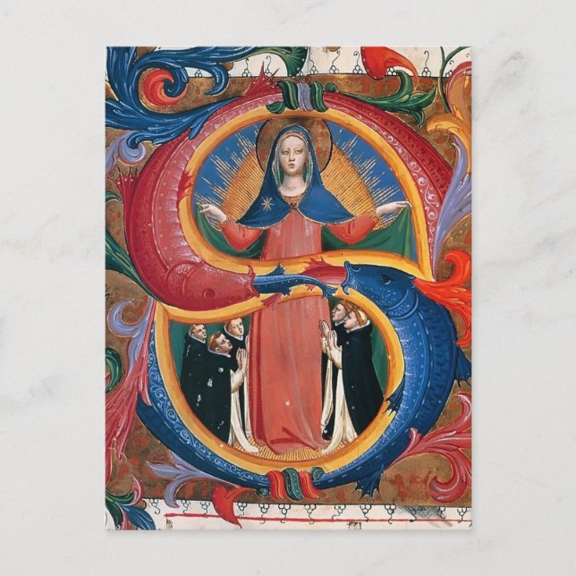 Postal Fra Angelico: Madonna de piedad con hermanos arrod (Anverso)