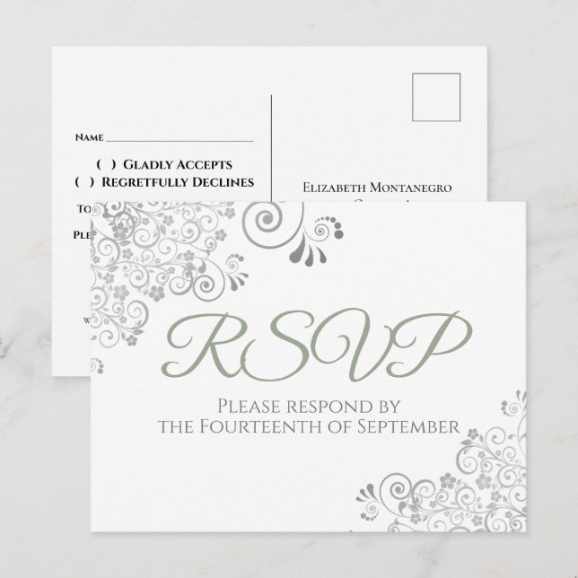 Postal Fracasos plateados simple Moda Sage Green Wedding  (Anverso / Reverso)