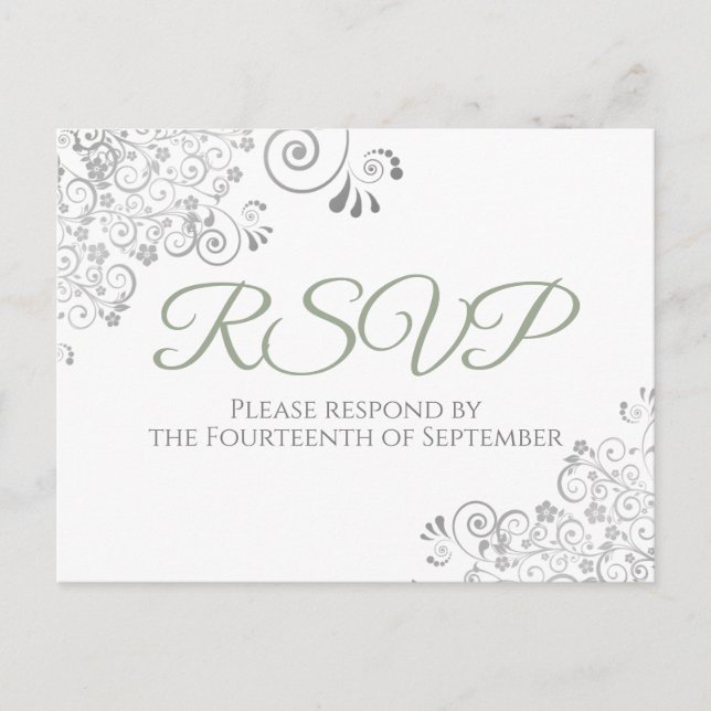 Postal Fracasos plateados simple Moda Sage Green Wedding  (Anverso)