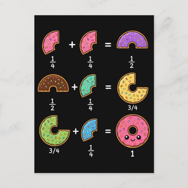 Postal Fracciones de Donut Humor de Aprendizaje de Matemá (Anverso)