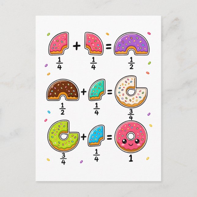 Postal Fracciones de Donut Humor de Aprendizaje de Matemá (Anverso)