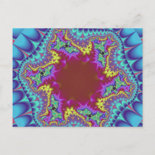 Postal Fractal azul claro, rosa y borgoñona