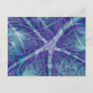 Postal Fractal con formas de estrella azul y blanco púrpu