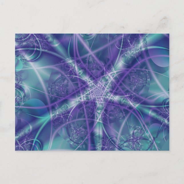 Postal Fractal con formas de estrella azul y blanco púrpu (Anverso)