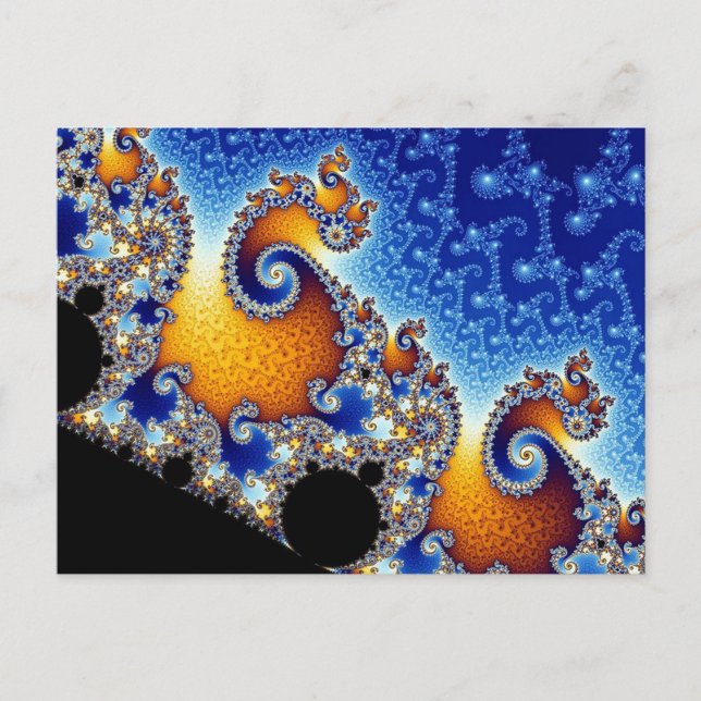 Postal Fractal de doble espiral azul de Mandelbrot (Anverso)