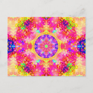 Postal Fractal rosa y amarillo Kaleidoscopio