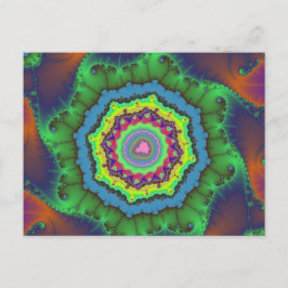 Postal Fractal verde, Naranja y azul