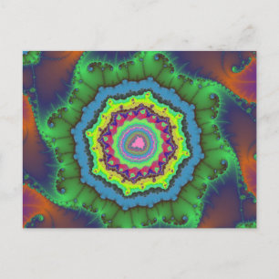 Postal Fractal verde, Naranja y azul