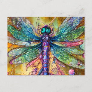 Postal Fractal Watercolor Dragonfly