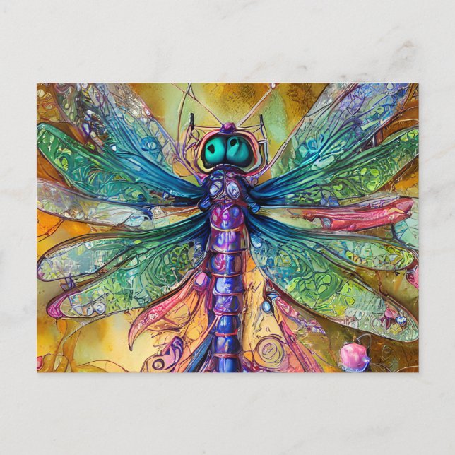 Postal Fractal Watercolor Dragonfly (Anverso)