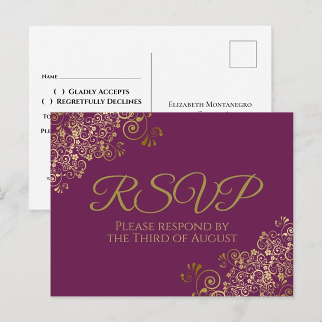 Postal Fragmentos de oro de moda en Cassis Boda Púrpura R (Anverso / Reverso)