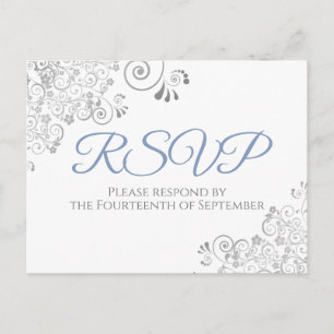 Postal Fragmentos plateados Sencilla Elegante Boda Azul R