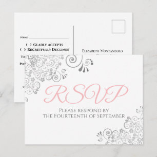 Postal Fragmentos plateados simple elegante boda rosada R