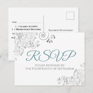 Postal Fragmentos plateados simple elegante boda Verde az