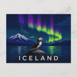 Postal Frailecillo Atlántico bajo la Aurora | Islandia ic