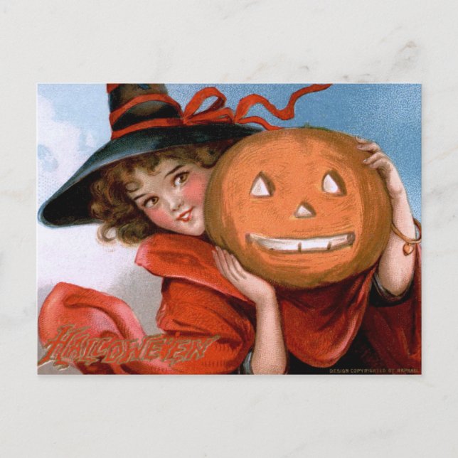 Postal Frances Brundage: Bruja con Jack O'Lantern (Anverso)