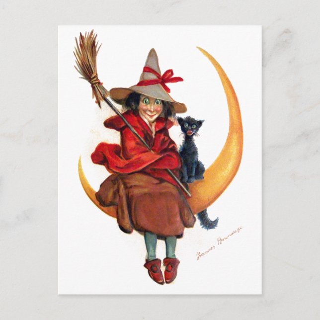 Postal Frances Brundage: Bruja en la Luna de Sickle (Anverso)