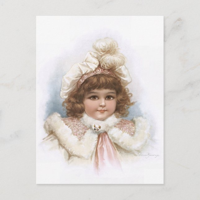 Postal Frances Brundage - Niña pequeña con collar de piel (Anverso)