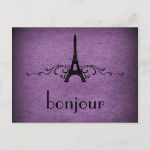 Postal francesa floreciente vintage, morada