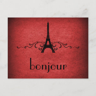 Postal francesa floreciente vintage, rojo