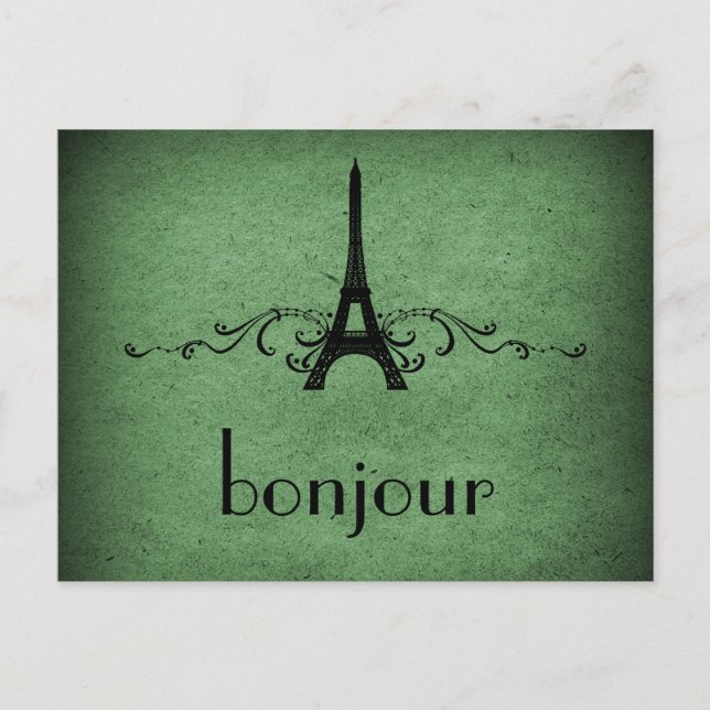 Postal francesa floreciente vintage, verde (Anverso)