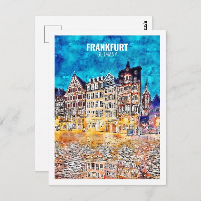 Postal Fráncfort Alemania Famoso Sketch acuático de viaje (Anverso / Reverso)