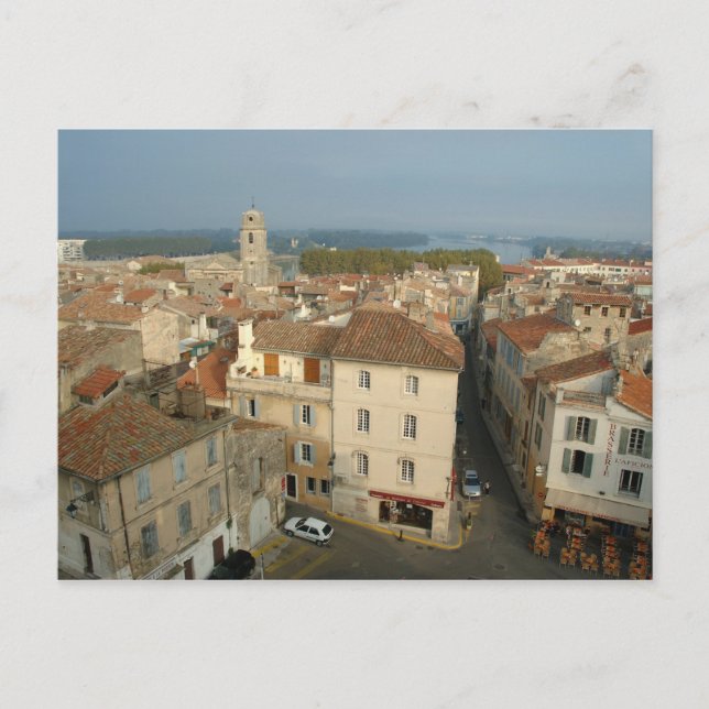 Postal Francia, Arles, Provenza, vistas a la ciudad desde (Anverso)